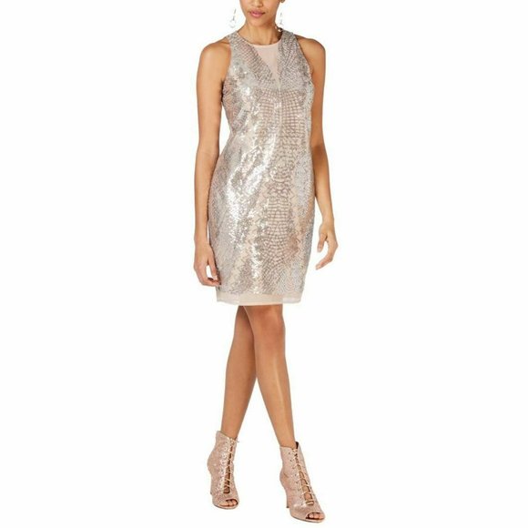 LAUNDRY BY SHELLI SEGAL MESH SEQUINED DRESS